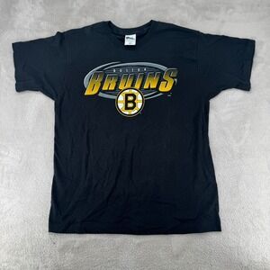 VTG 90s Pro‎ Player Boston Bruins NHL Hockey Shirt Mens L Black Preowned USA